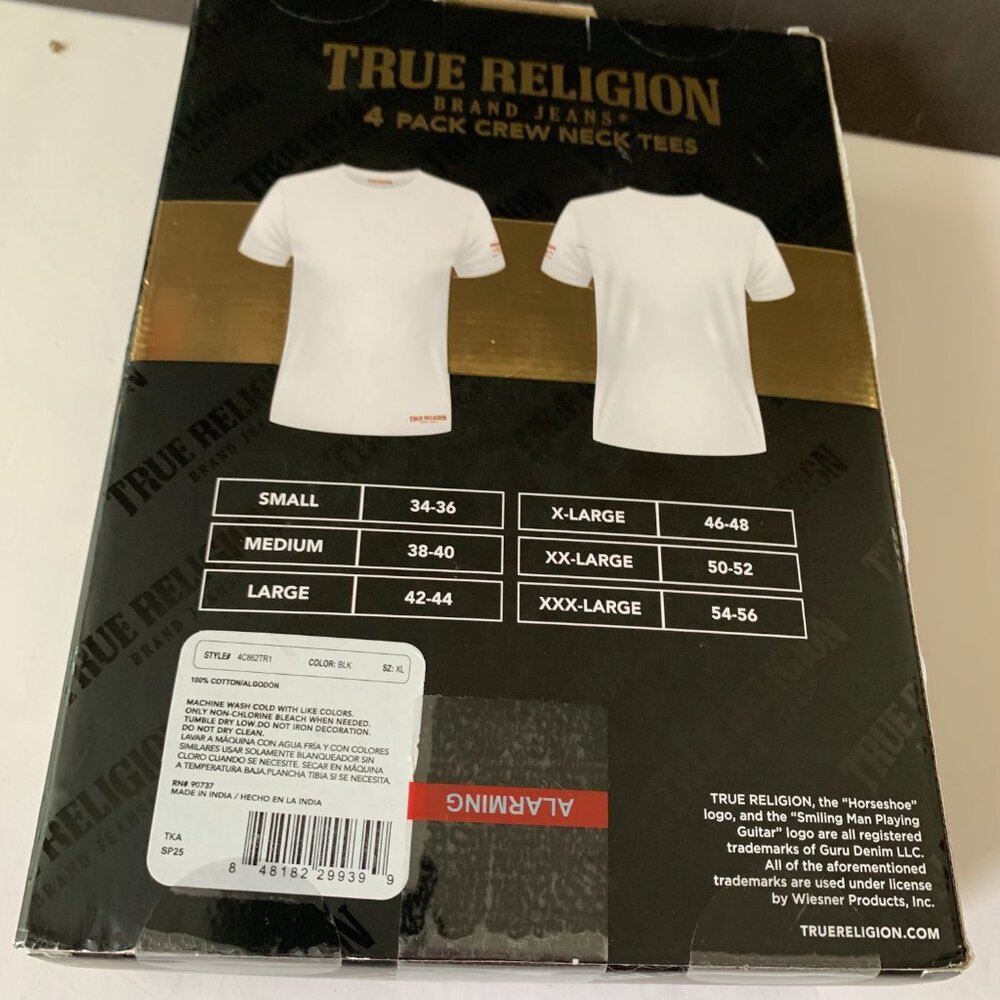 TRUE RELIGION BRAND JEANS CREW NECK TEES PREMIUM COTTON 4 PACK SIZE XL STYLE 4C8 - Picture 5 of 9